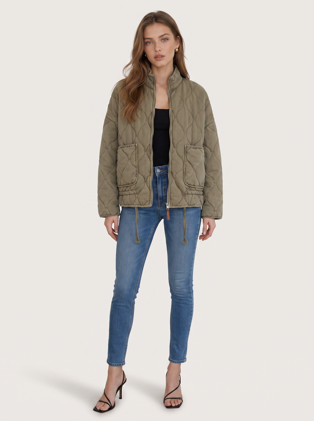 Quilted zip-up jacket with drawstring waist - view 2