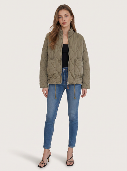 Quilted zip-up jacket with drawstring waist - view 2