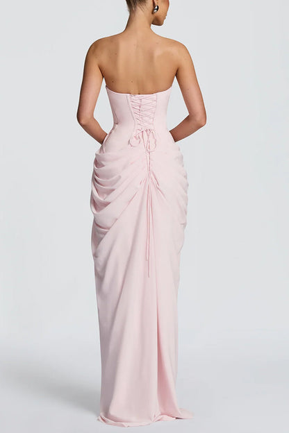 Strapless Chiffon Maxi Dress with Side Slit - view 11
