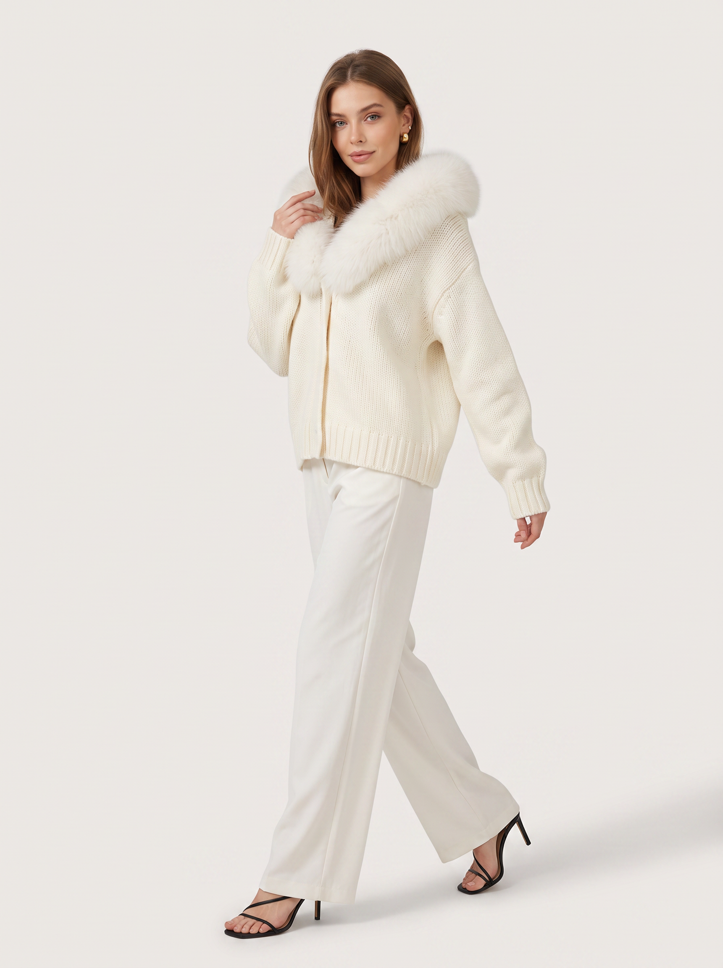 Wool jacket with faux fur-lined hood - view 6