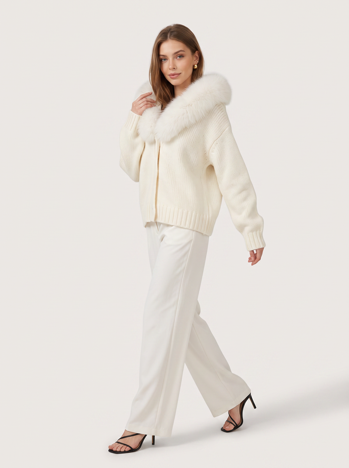 Wool jacket with faux fur-lined hood - view 6
