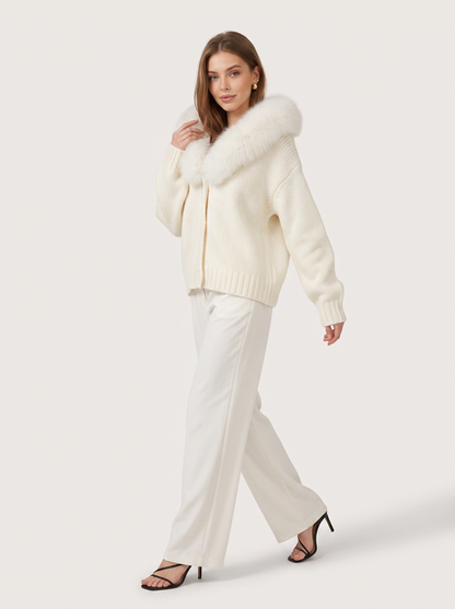 Wool jacket with faux fur-lined hood - view 6