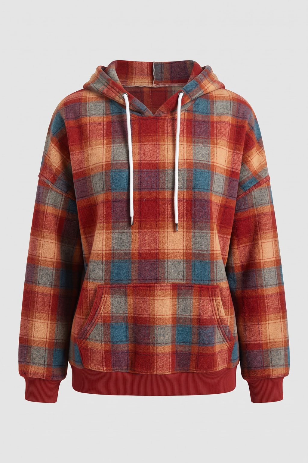 Checked Pullover Hoodie With Kangaroo Pocket - 1