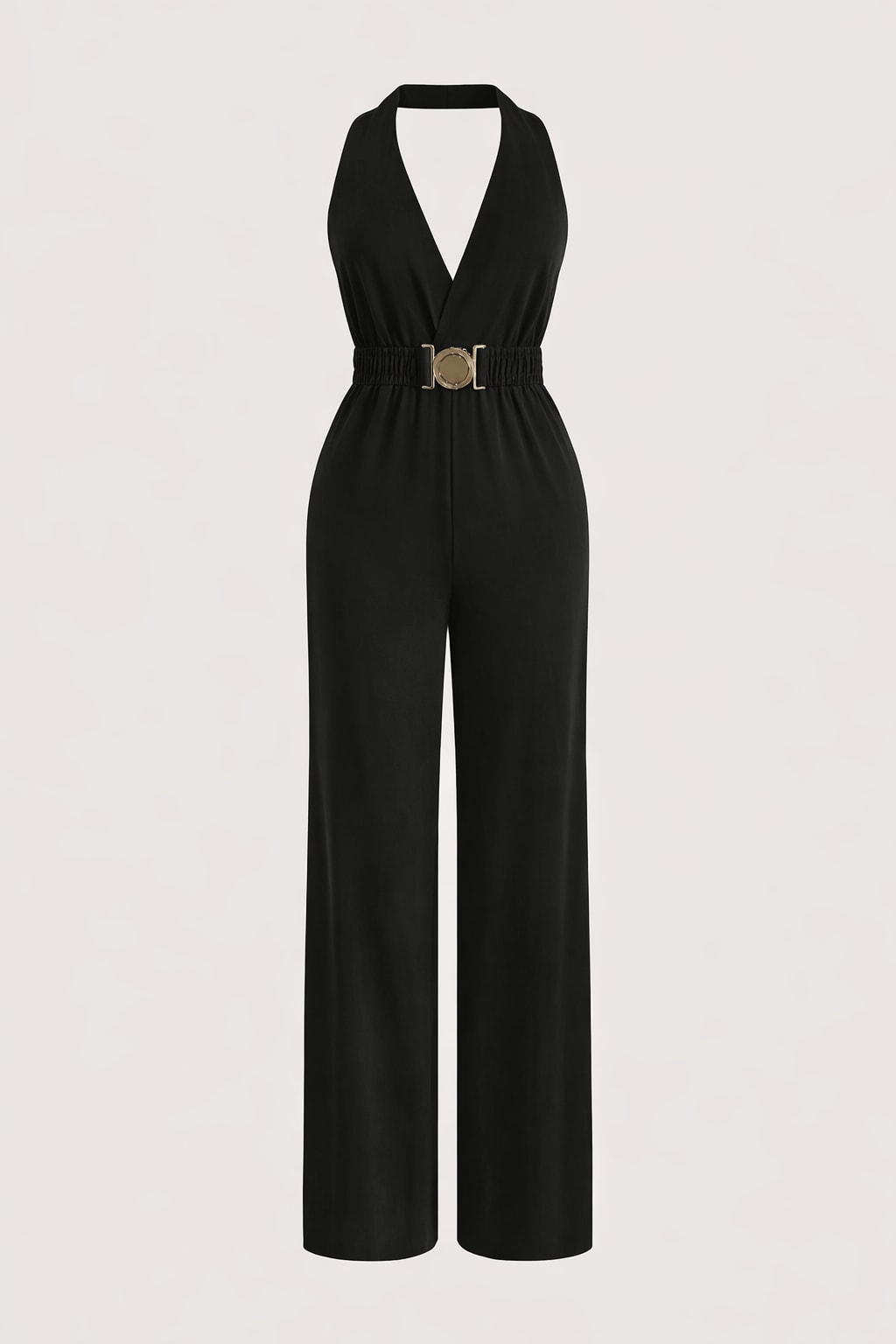 Cotton Blend Women's Jumpsuit With Deep V-Neck - 1