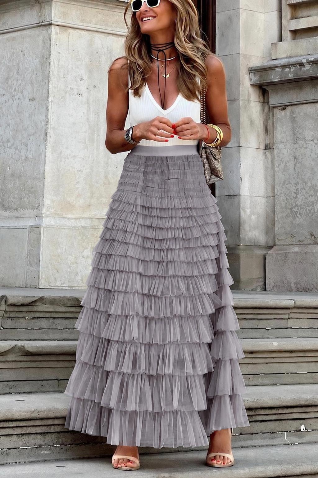 Tulle Ankle-Length Skirt With Elastic Waist - 11