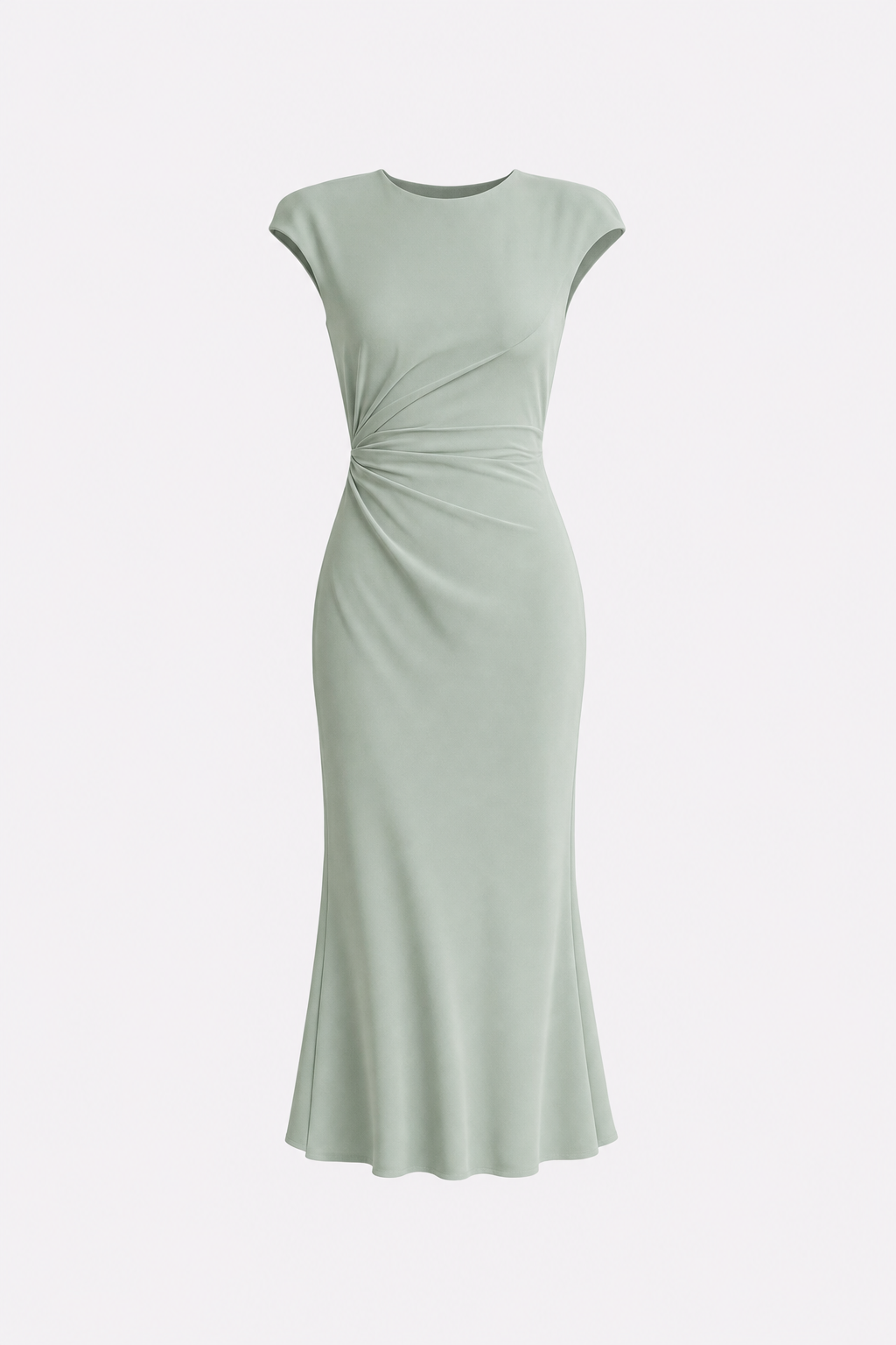 Satin ruched midi dress with cap sleeves - view 12