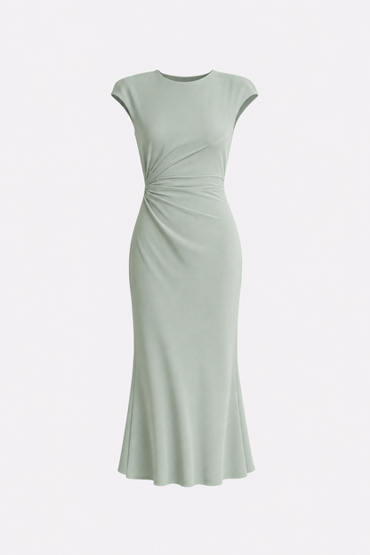 Satin ruched midi dress with cap sleeves - view 12