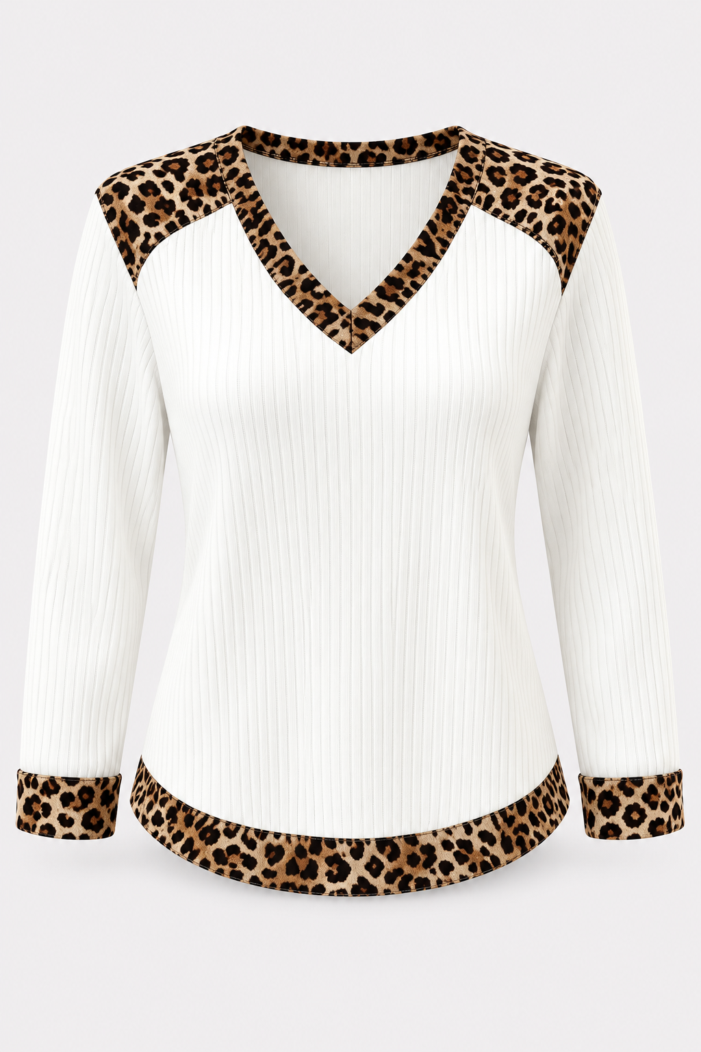 Polyester Pullover T-Shirt V-Neck Leopard Patchwork - 7