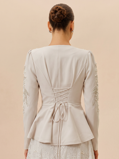 Pearl Peplum Jacket and Lace Maxi Dress Set - view 5
