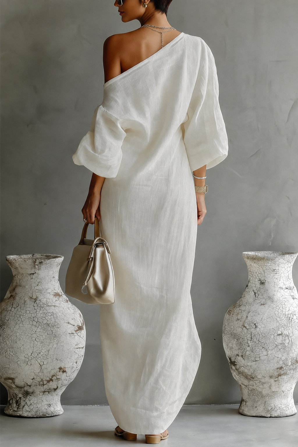 One-Shoulder Linen Blend Maxi Dress - view 6