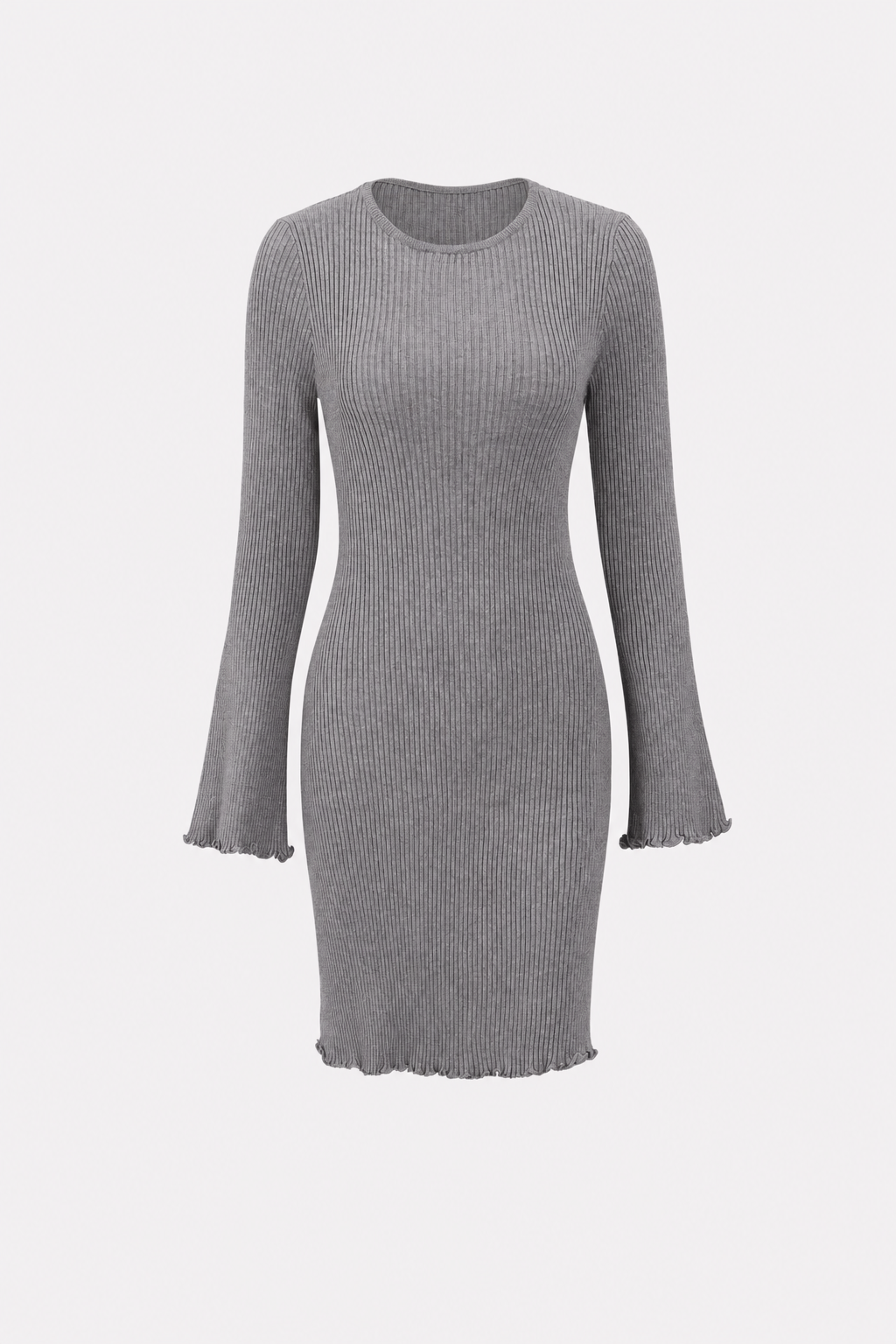Grey Ribbed Knit Boat Neck Mini Dress