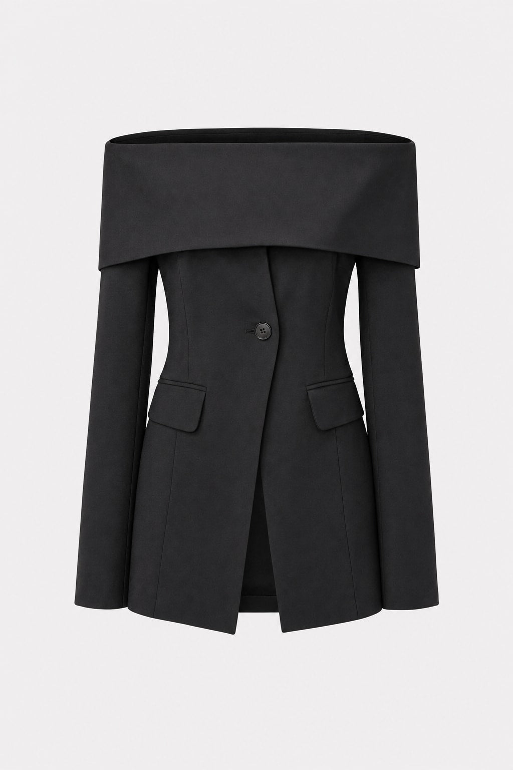 Elegant Blazer With Off-Shoulder Split-Front - 1