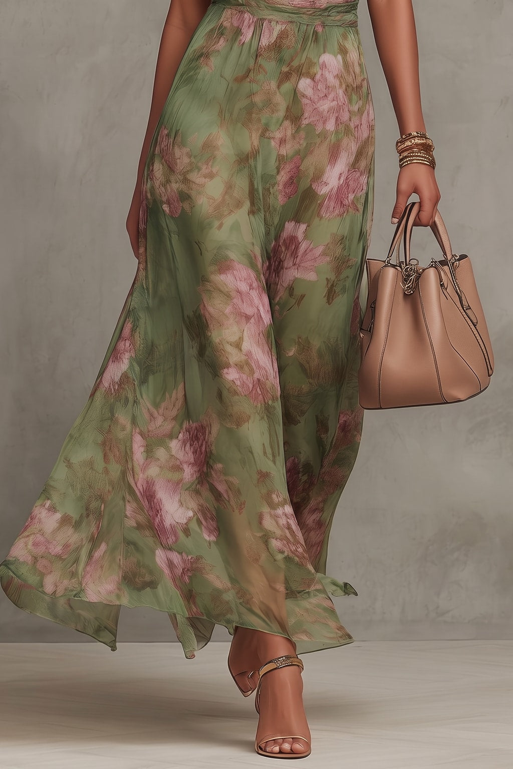 Floral Halter Maxi Dress With Flared Skirt - 5