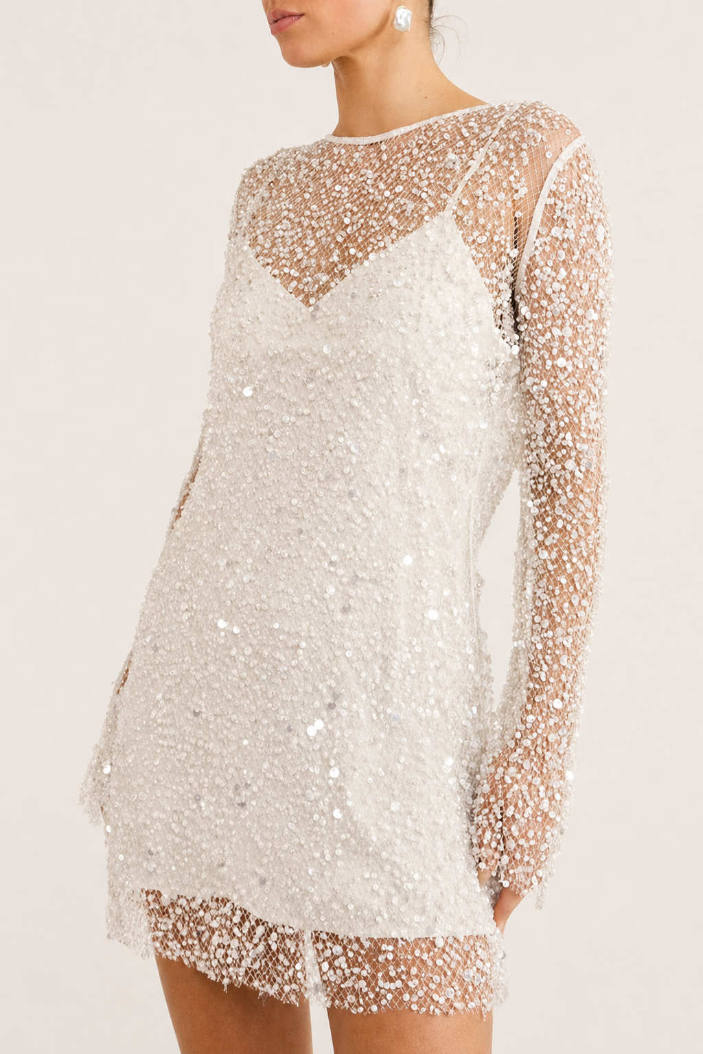 Sequin and pearl mini dress with long sleeves - view 4