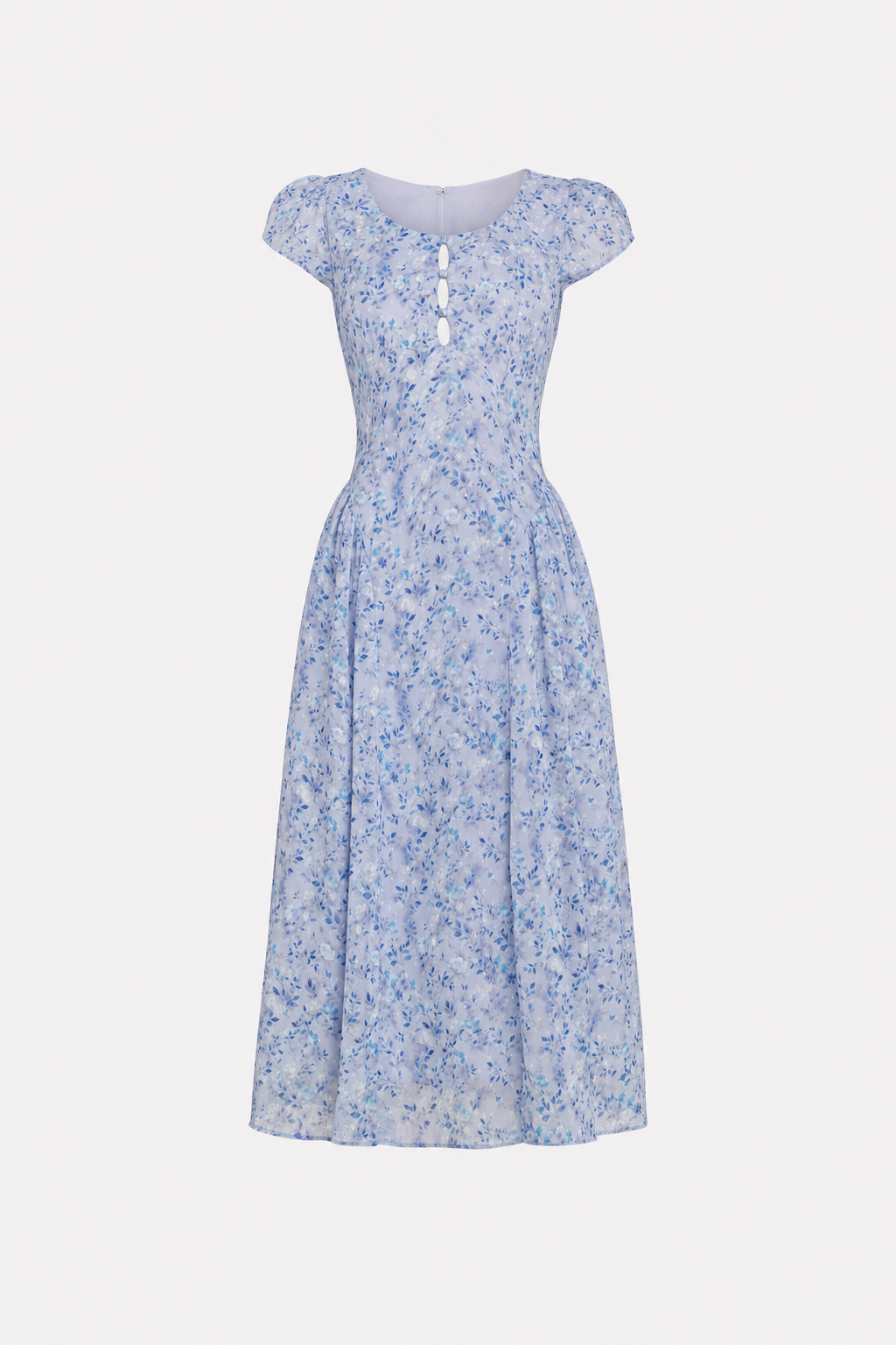 Blue Floral A-Line Button-Front Midi Dress