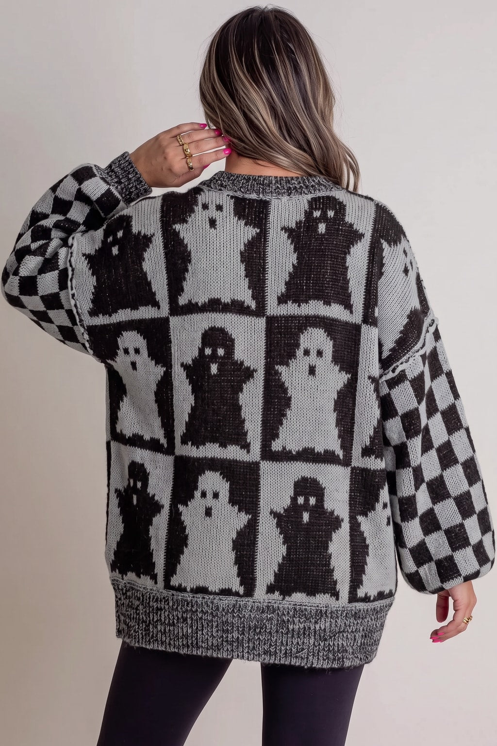Knitted Polyester Pullover With Lantern Sleeves - 3