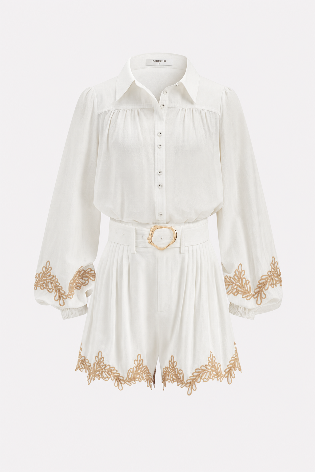White Embroidered Cotton Shirt and Shorts Set