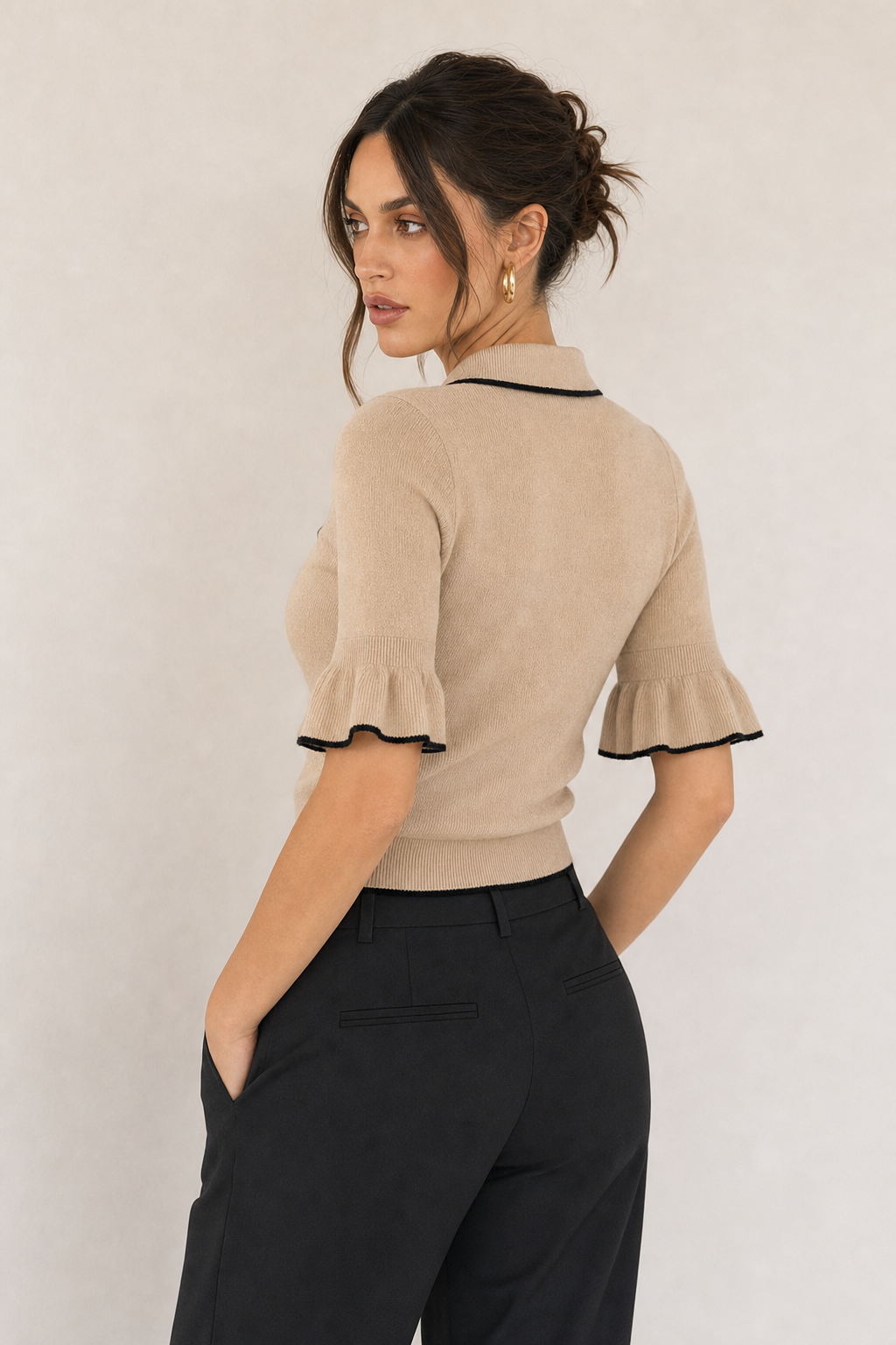 Ruffle Trim Knit Sweater Top - view 3