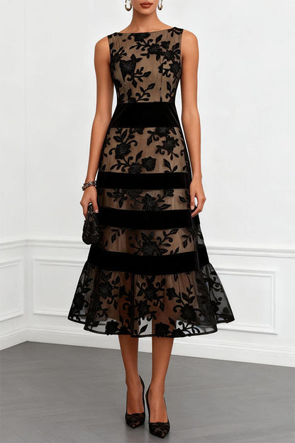 Colorblock Mesh Lace A-Line Midi Dress - view 2