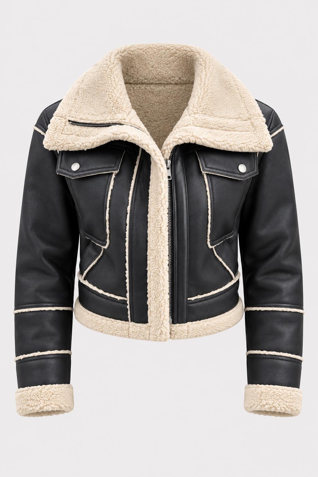 Leather Cropped Jacket With Tailored Fit - 1