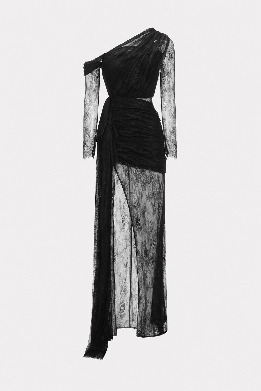 Lace One-Shoulder Slit Maxi Dress - 1