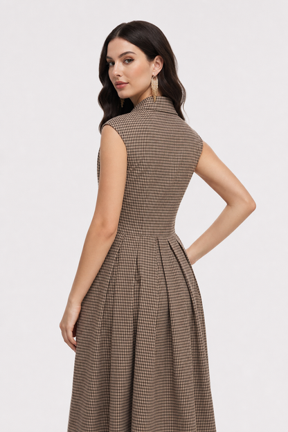 Plaid Button-Front Pleated Midi Dress - view 5