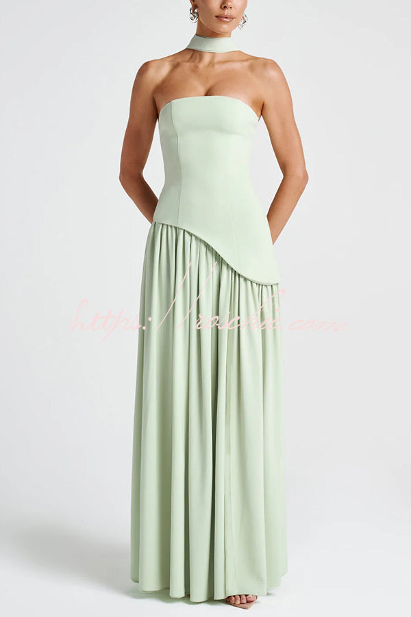 Off-Shoulder Pleated Maxi Dress With Slit - view 2