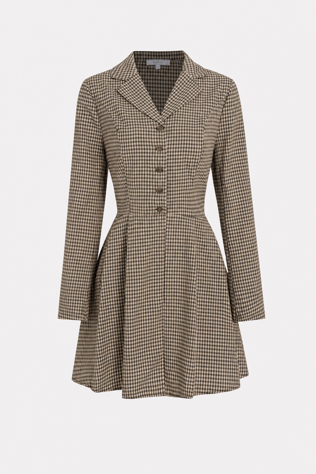 Brown Gingham Cotton Shirt Dress