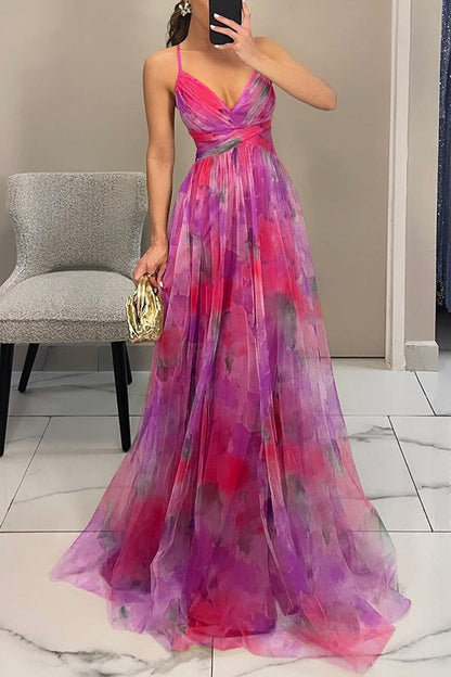 Tulle floral maxi dress with cutout waist - view 7