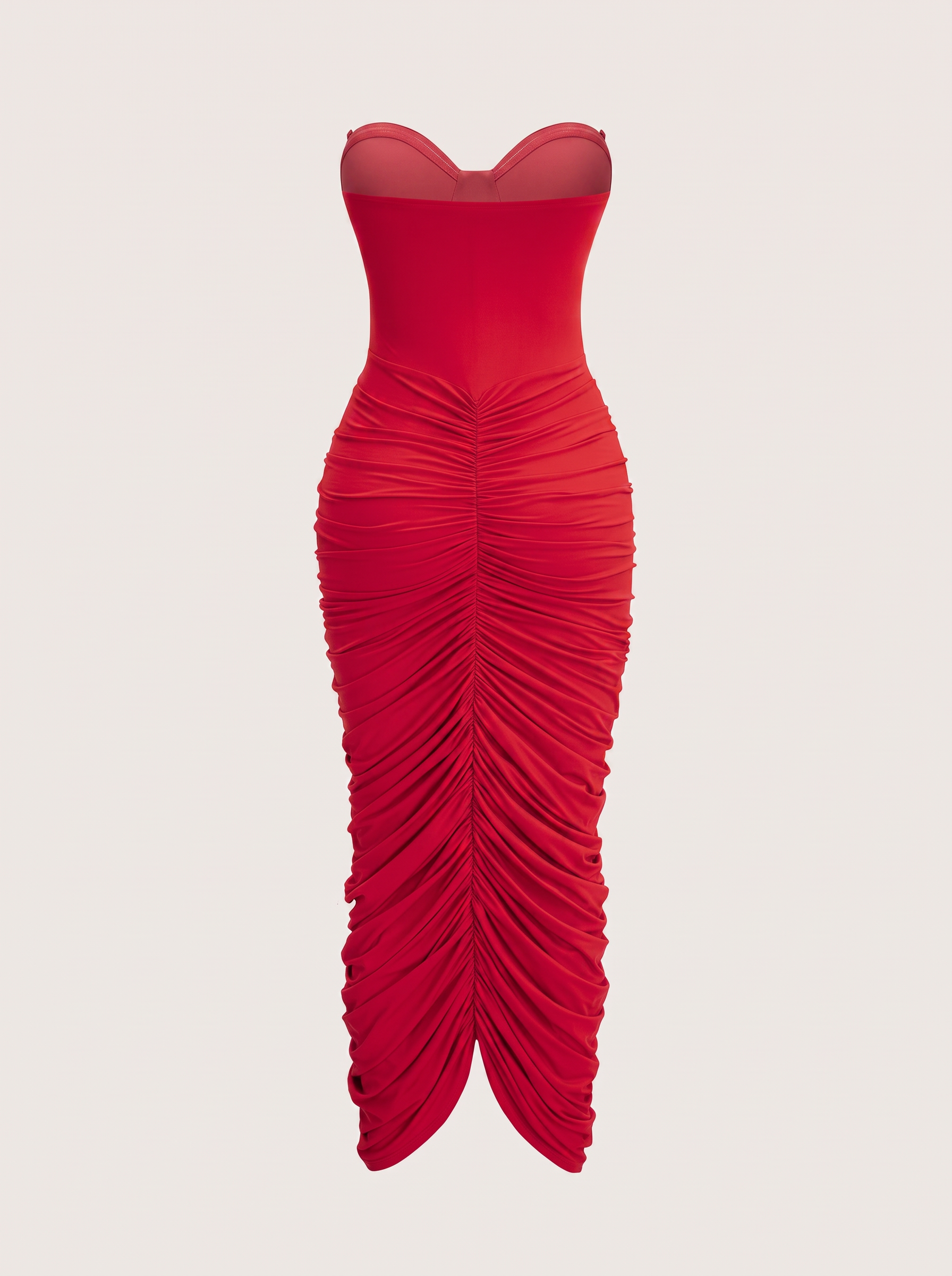 Red strapless ruched corset maxi dress - view 5