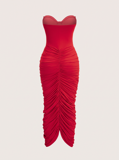 Red strapless ruched corset maxi dress - view 5