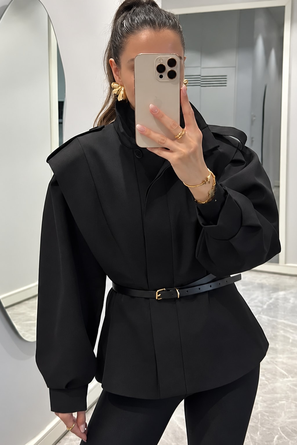 Polyester Trench Coat Cropped With Waist Cinch - 5