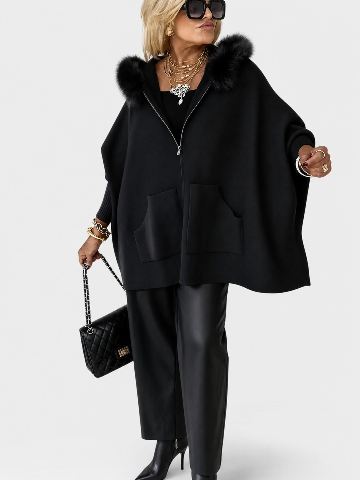 Faux Fur Trim Hooded Coat with Relaxed Fit - 4