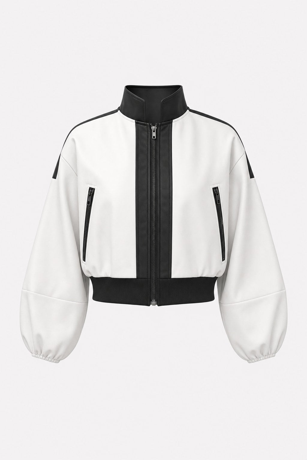 White Polyester Puff Sleeve Jacket - 1