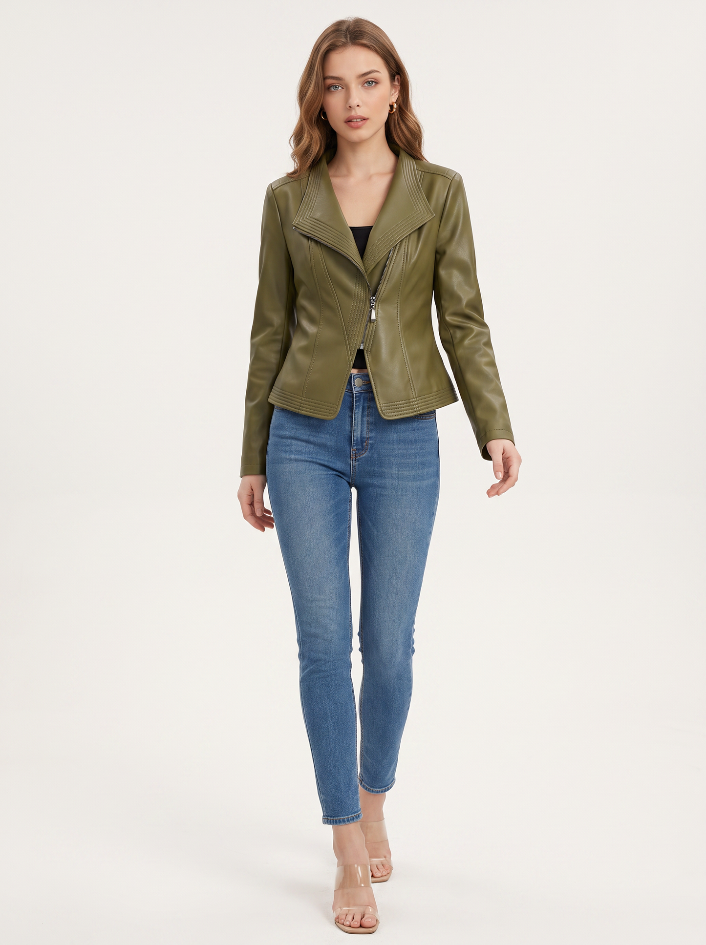 Vegan leather jacket with asymmetrical zip - view 4