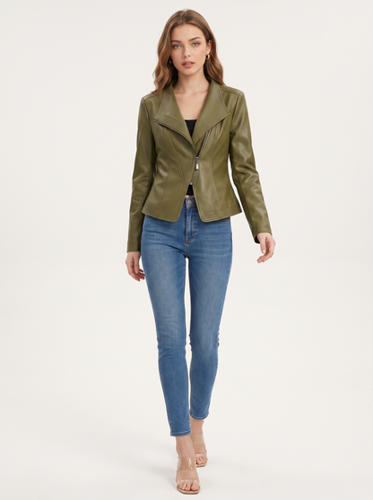 Vegan leather jacket with asymmetrical zip - view 4