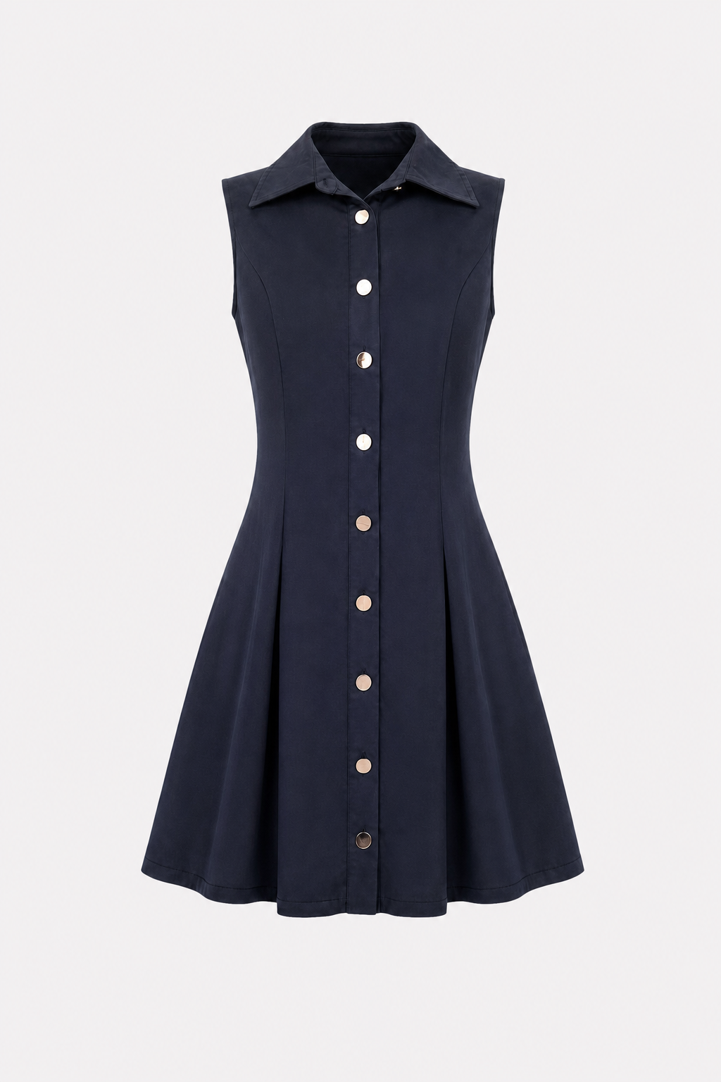Navy Collared Button-Front Mini Dress