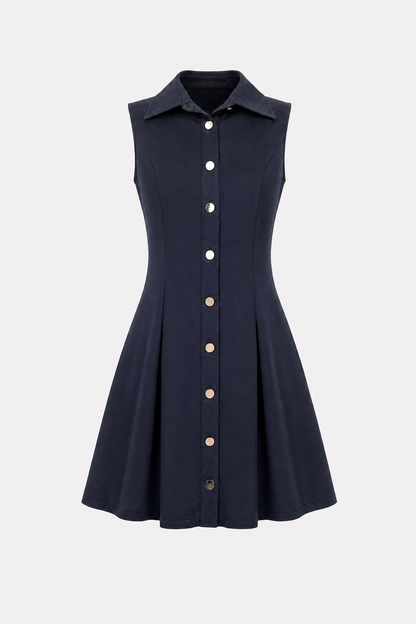 Navy Collared Button-Front Mini Dress