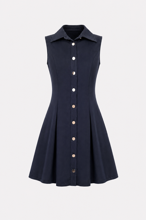 Navy Collared Button-Front Mini Dress
