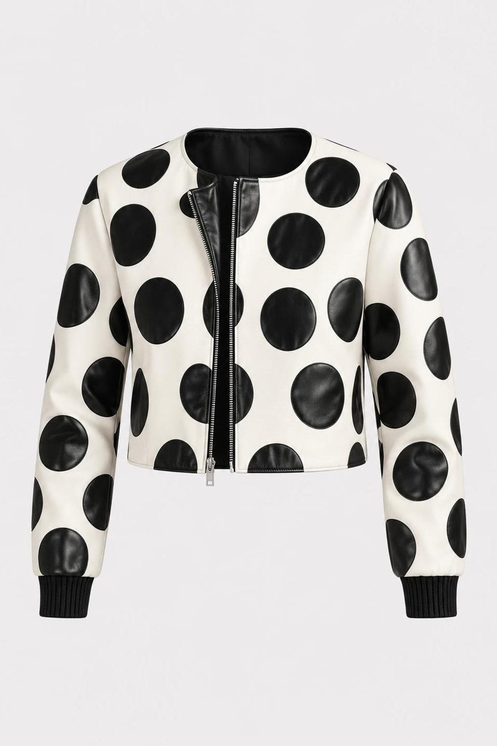 Polyester Zip-Front Jacket - Black And White - 1