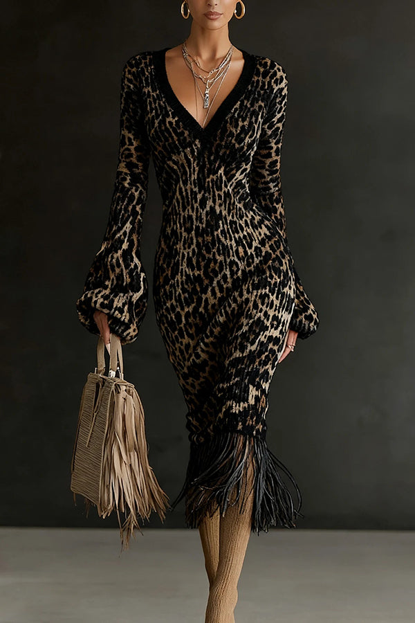 V-Neck Tassel Hem Midi Dress - view 9
