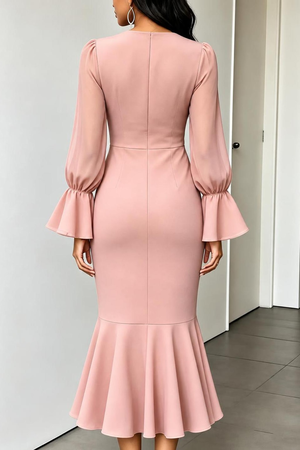 Synthetic Fiber Dress With Bubble Sleeves - 4