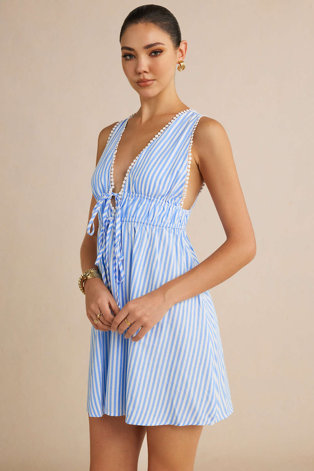 Striped tie-front backless mini dress - view 5