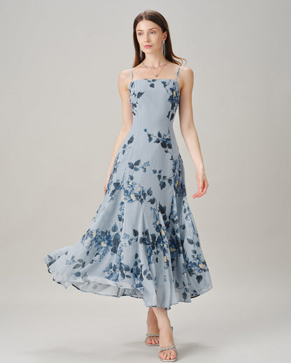 Blue Floral Chiffon A-Line Maxi Dress - view 2