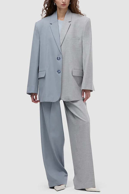Two-Tone Lapel Blazer and Wide Leg Pants Set - view 5