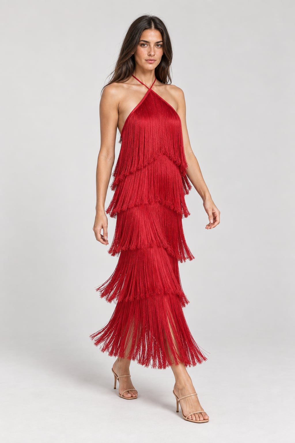 Midi Party Dress with Elegant Fringe Detail - 10