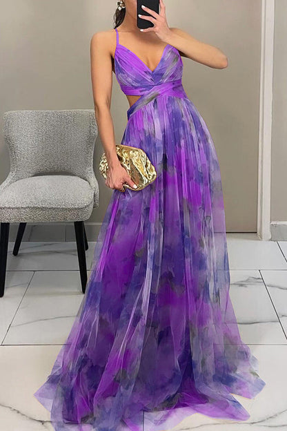 Tulle floral maxi dress with cutout waist - view 12