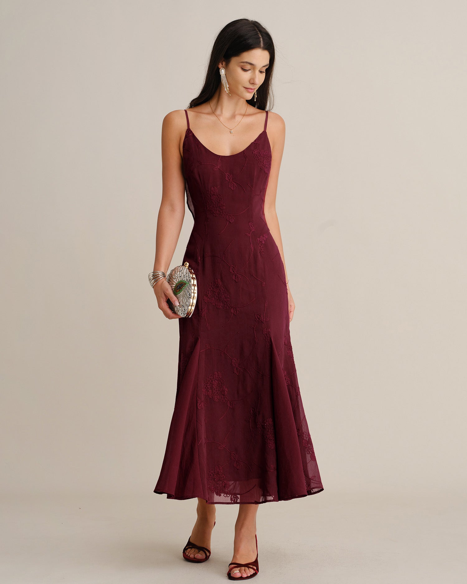 Wine red mermaid maxi dress with corset back - view 2