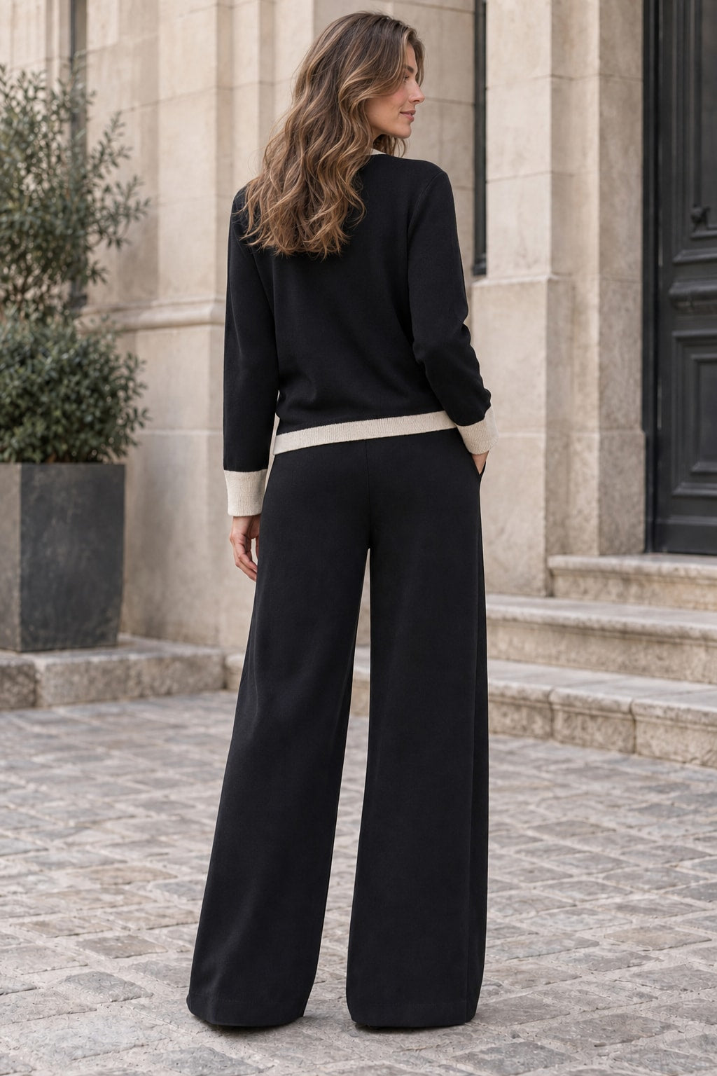 Knit Cardigan And Wide-Leg Pants Two-Piece Set - 3