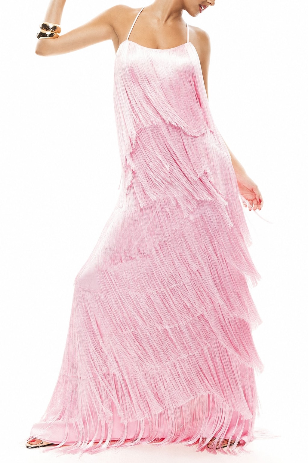 Polyester Tiered Tassel Tie-Back Maxi Dress - 4
